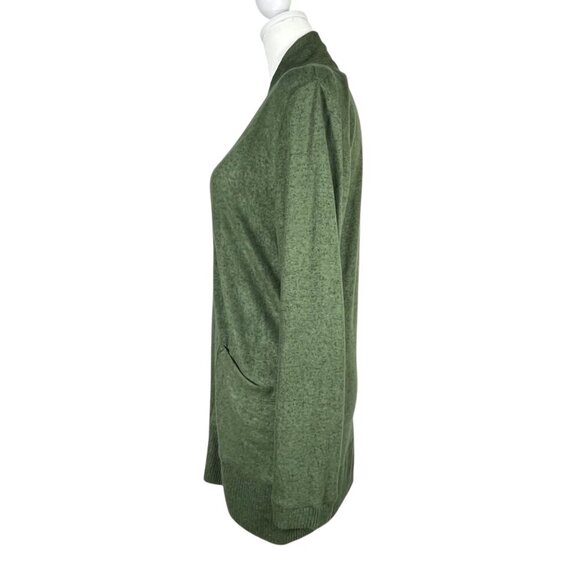 NWT Bobeau Elissa Ribbed Trim Open Front Lightweight Cardigan Petite Small Green - Picture 3 of 12